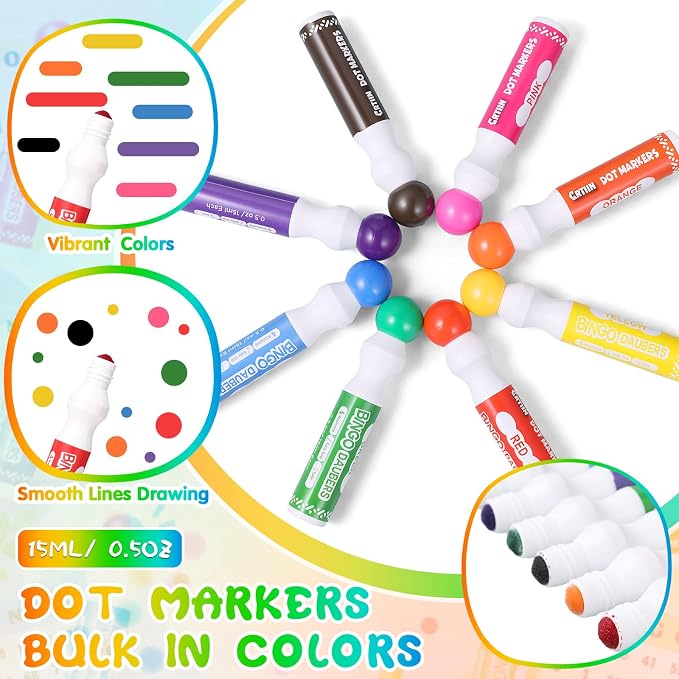 Crtiin 96 Pack Mixed Colors Set of Bingo Daubers Bingo Dabbers Dot Markers Bulk Paint Dotters Craft Ideal for Art and Crafts Painting Supplies Drawing Coloring Class Pre School Adult Gift (8 Colors)