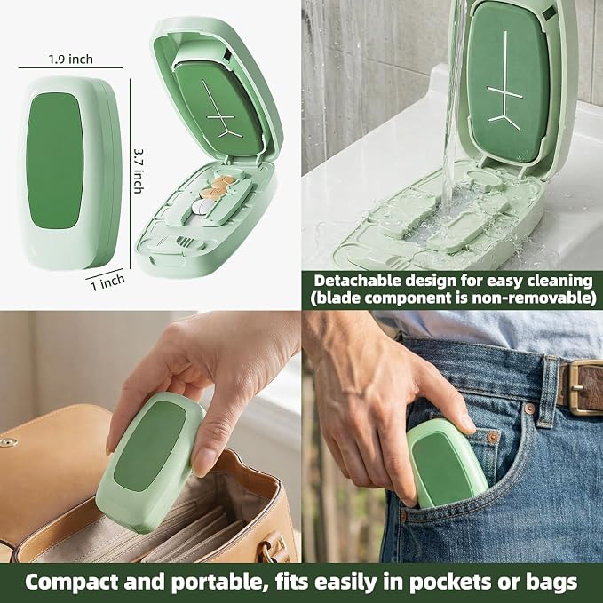 Pill Cutter Splitter with Adjustable Slot, 1/2 1/3 1/4 Even Splitting for Small Large Pills, Oval Long Tablets & Vitamins, Dual Fixing Clips, Multi-Pill Cutting, Hidden Sharp Blade (Green)