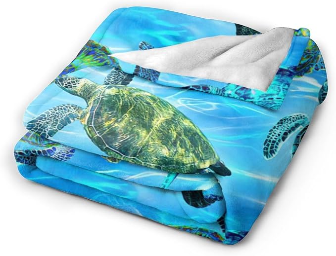 Sea Turtle Flannel Blanket Soft Cozy Nautical Ocean Turtle Fleece Plush Stuff Decor Throw Blanket Warm Sea Turtle Blanket Gifts for Girls Boys Lovers Women Adults Men Kids Bed Travel 50"x60"