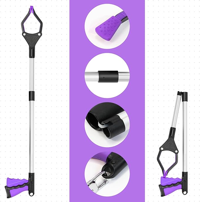 32 inch GrabRunner Folding Reacher Grabber Tool with Magnet for Seniors, Disabled, After Surgery Recovery(Purple)