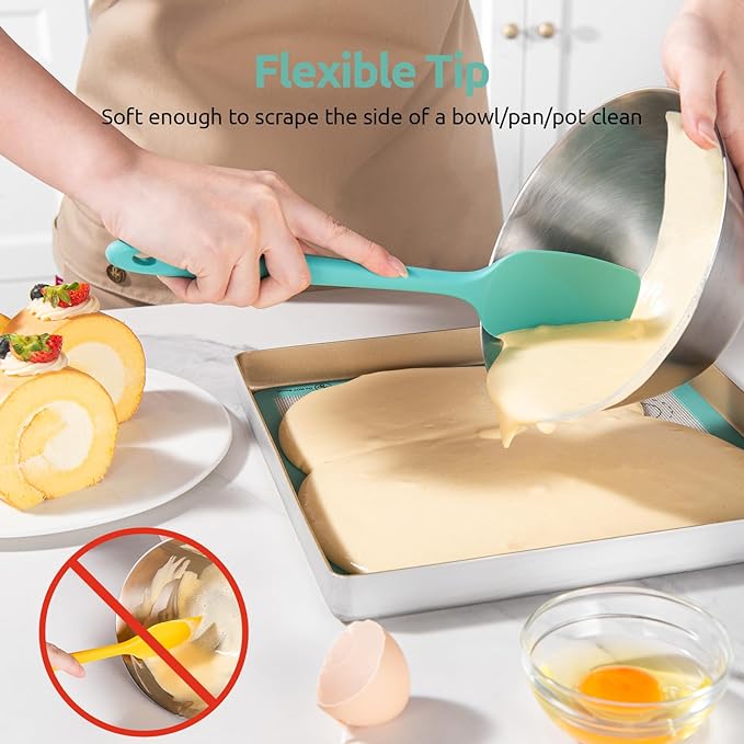 U-Taste Silicone Spatula Set, 600ºF High Heat Resistant, Seamless Flexible Rubber Kitchen Cooking Mixing Baking Scraper for Nonstick Cookware Set of 5 (Aqua Sky)