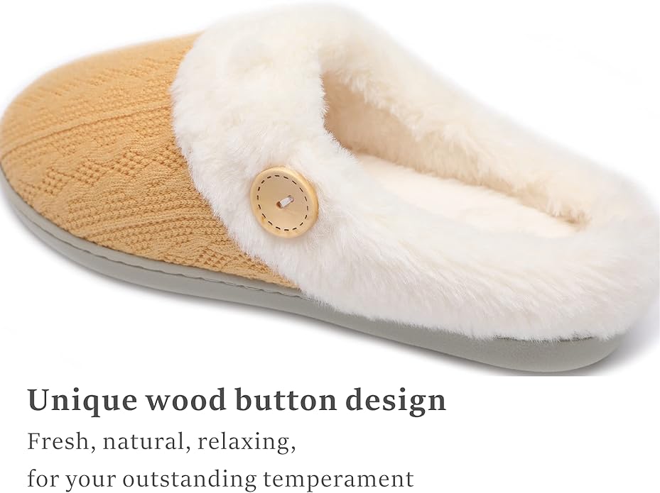 Chantomoo Womens Slipper Warm Comfy Memory Foam House Slippers Knitted Shoes Faux Fur Lined Anti-Skid Rubber Sole Bedroom Cozy Indoor Outdoor Slippers