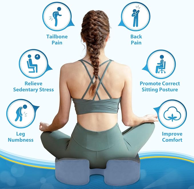 BlissTrends Seat Cushion,Thick Memory Foam Cushions for Office Chair, Car Seat, Airplane, Relieving Pressure Tailbone Sciatica Back Pain for Office Workers, Car Drivers 4.7in Thick Dark Grey&Blue