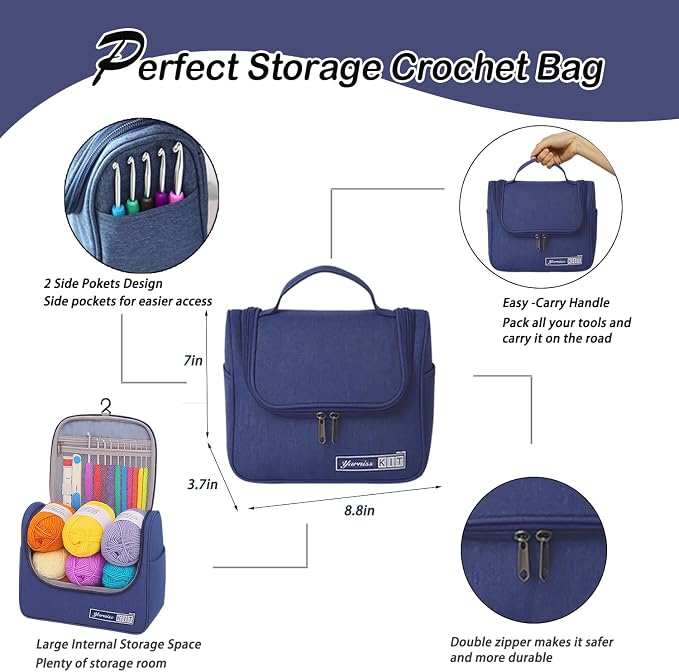 Yarniss Crochet Kit for Beginners, All in One Crochet Kits with 840 Yards Crochet Yarn, Ergonomic Crochet Hooks Set with Yarn for Adults, Navy