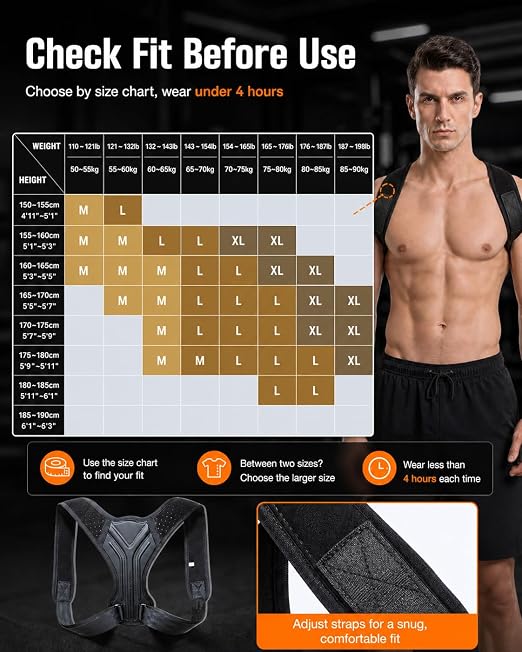 Workout Posture Corrector for Men, Upper Back Gym Trainer | Y-Back EVA panel, adjustable foam straps, gentle upper-back reminder for chest, shoulder and back workouts