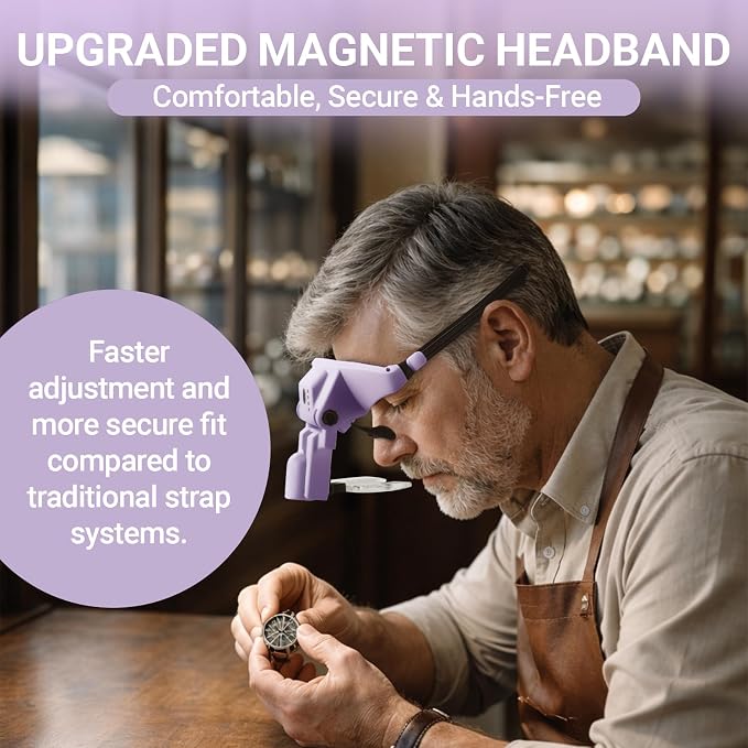YOCTOSUN Magnifying Glass with Light, 1.0X–4.0X Headband Magnifier | Detachable 6 Lenses,3 Light Colors, Rechargeable Hands-Free Head Magnifying Visor for Close Work, Crafts, Sewing, Jewelry