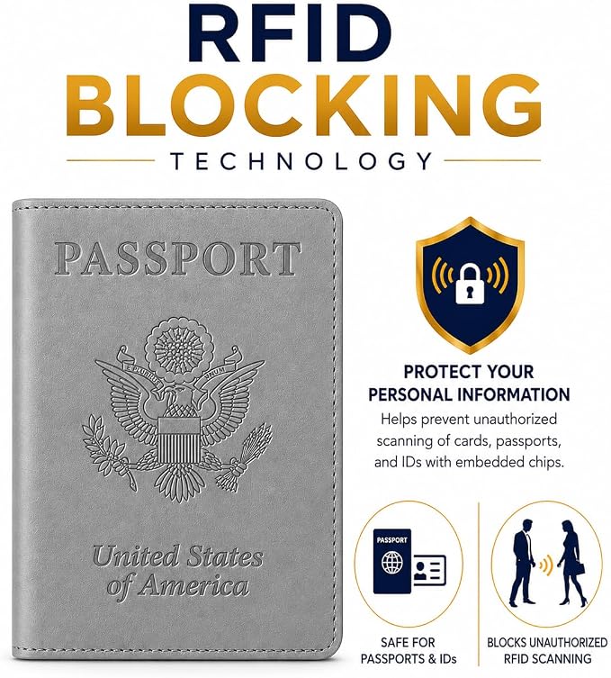 Ciana Passport Holder for Travel, RFID Passport Wallet, Leather Passport Cover & Card Holder for Men & Women, Slim Travel Wallet, Passport Case (Gray)