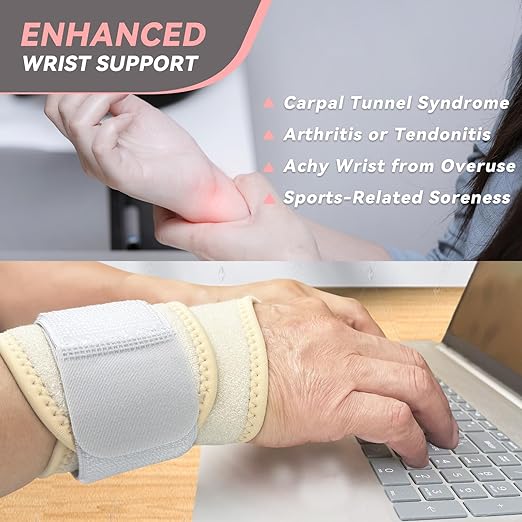 Wrist Brace for Right Left Hand 2 Pack, Wrist Support Wraps for Women Men, Adjustable Wrist Brace for Carpal Tunnel Tendonitis, Arthritis, Weightlifting, Sports, Day Night Support, Nude