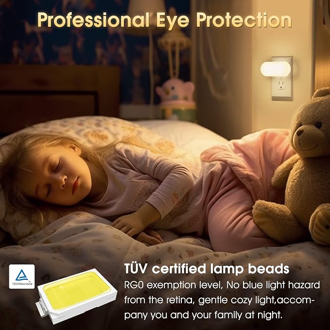 Night Lights Plug into Wall,[2 Pack] 1W 3000K Led Night Light | Dusk to Dawn Sensor,Dimmable Night Light from 0LM to 100LM,for Bathroom Hallway Bedroom Kids Room Stairway