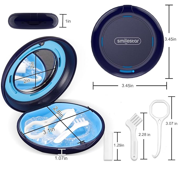 Retainer Case, Slim Aligner Case with Adjustable Vent Holes and Mirror, Compatible with Invisalign, Night Guard and Mouth Guard, Premium Retainer Case, With Aligner Remover Tool, Chew & Brush, Blue