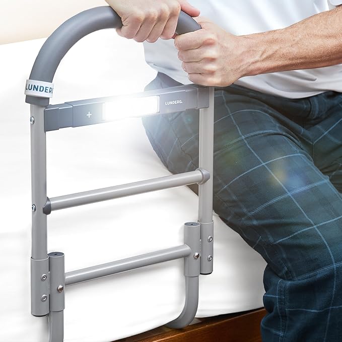 Lunderg Bed Assist Rail for Seniors with Motion Light & Non-Slip Grab Bar | Easy to Install Bed Rails for Elderly Adults Safety & Post-Surgery - Helps Reduce Falls & Support Independence