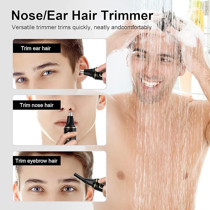 XOOMRSCP Nose Hair Trimmers for Men，Rechargeable Hair Trimmer 2 in 1 Painless Multifunctional Ear and Nose Hair Trimmer with IPX7 Waterproof Dual Edge Blades (Black)