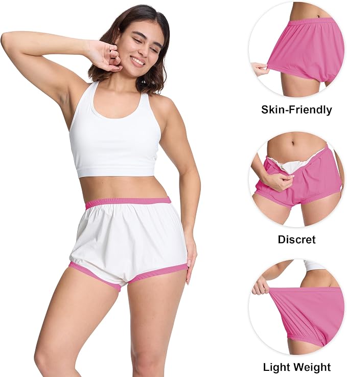 Womens Waterproof Incontinence Pants Leakproof Adult Diaper Covers Plastic Rubber Underwear Alternative(Pink，S)