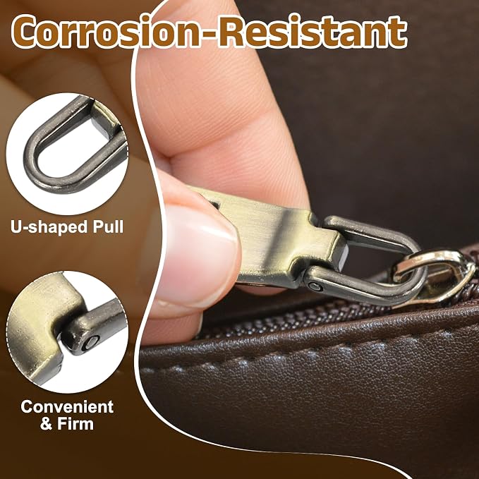 uxcell 10pcs Zipper Pull, 1.12 Inch Zinc Alloy Zip Puller Zipper Pull Replacement Sewing Zippers Tapes for Luggage Clothing Jackets Backpacks Boots, Bronze