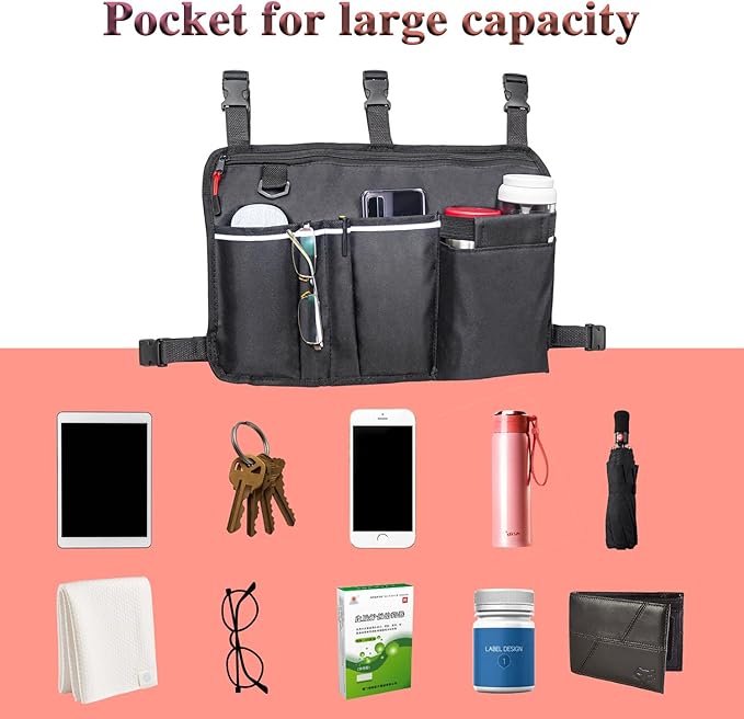 TONINT Large Walker Bag with Water Cup Holder,Walker Basket,Walker Accessories,Walker Bags For Folding Walker,Walker Bags For Seniors,Bag For Walker,Foldable Walker Storage Bag,Side Walker Bag