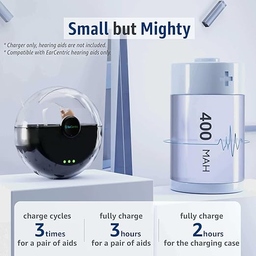 EarCentric EasyCharge Bundle Rechargeable Hearing Aids for Seniors – With Dual Charging System: Desktop Fast Charger + Portable Charger, Noise-Canceling, Easy Volume Control, Nearly Invisible