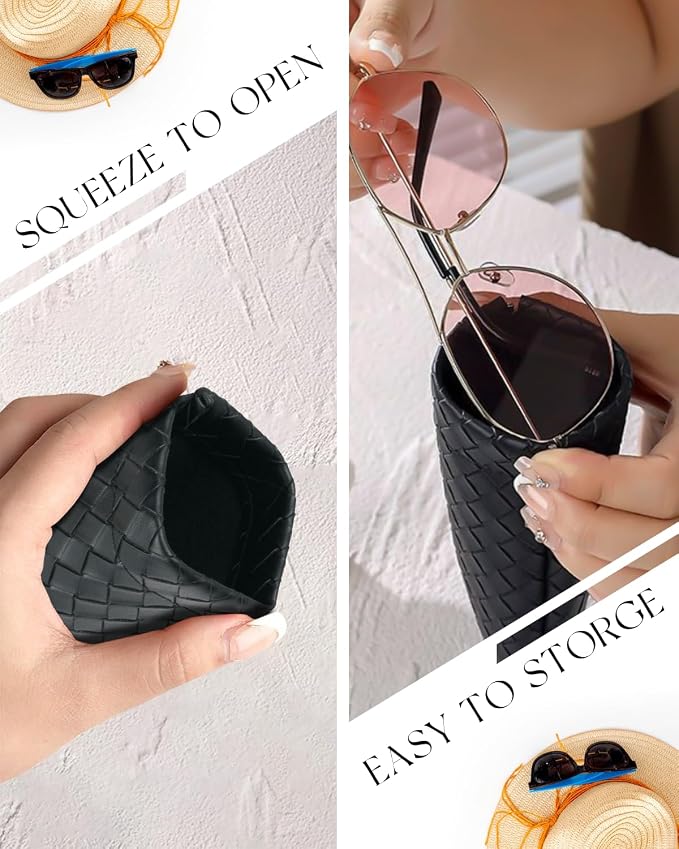 4 Pcs Squeeze Top Sunglass Case with Cleaning Cloth, Soft Leather Eyeglass Case Portable Sunglasses Pouch