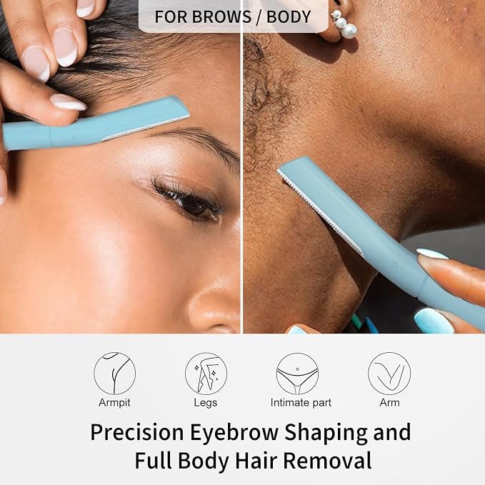 Dermaplane Razor for Women, Facial Razor, Peach Fuzz Remover, 10ct Sky Blue | Disposable Dermaplaning Tool for Facial Hair Removal & Exfoliation, Microblade Design, Easy Replacement for Home & Travel