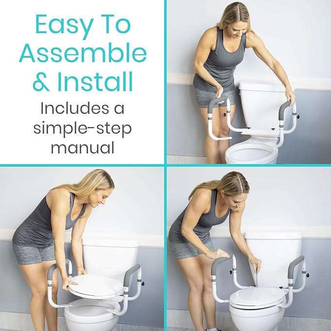 Vive Toilet Safety Rail - Adjustable Grab Bar - Compact Support Frame | Handrail for Bathroom Toilet Seat - Easy Installation for Handicap Senior Bariatrics, Elderly Balance - Padded Hand Armrest