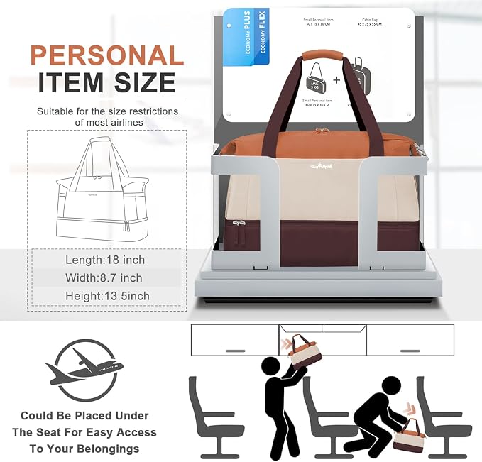 Gym Bag for Women, Personal Item Travel Bag with Shoes Compartment, Weekender Overnight Duffel Bag with Wet Pocket, Carry On Bag for Women, Travel, Gym, Weekend