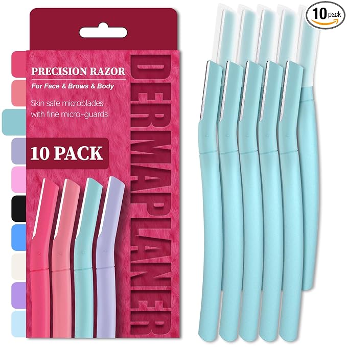 Dermaplane Razor for Women, Facial Razor, Peach Fuzz Remover, 10ct Teal | Disposable Dermaplaning Tool for Facial Hair Removal & Exfoliation, Microblade Design, Easy Replacement for Home & Travel