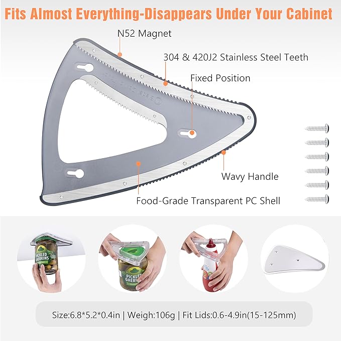 Uinxan Jar Opener-Handheld & Cabinet Mounted with Bracket for Weak Hands | Effortless Opening for Screw Lids, Bottle Caps & Odd-Shaped Tops, Patented, Magnetic Storage, 304 Stainless Steel (Blue)