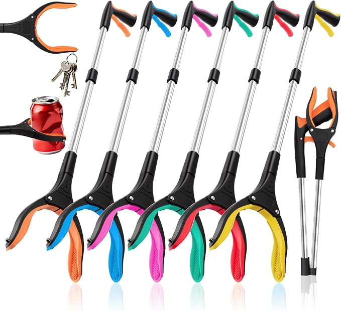 Grabber Reacher Tool - 32” Extra Long Foldable Gripper and Reaching Tool | 6 Pack Pick Up Sticks Heavy Duty Gripper Reacher Grabber Tool Trash Picker Upper Grabbers for Seniors