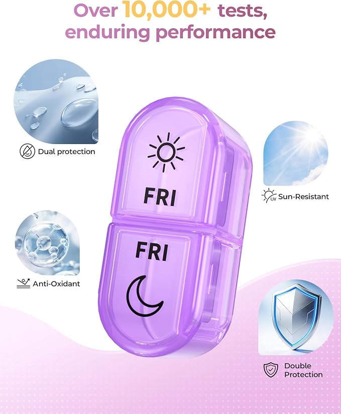 Weekly Pill Organizer 2 Times a Day, AM PM Pill Box 7 Day with 7 Removable Daily Cases, 14 Compartments Easy Open Travel Pill Organizer for Vitamins, Fish Oil and Supplements