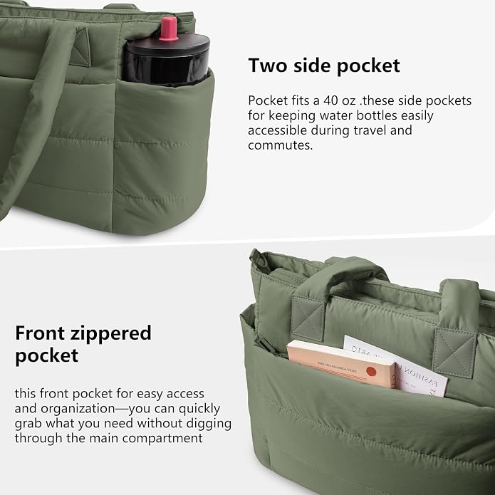 Puffer Tote Bag for Women Quilted Nurse Bag Lightweight Work Bag for Teacher Travel Handbag with Multiple Pockets
