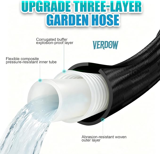 10ft Garden Hose Lightweight Water Hose for RV Balcony Bathroom 3 Layer Anti Kink Leakproof Outdoor Hose