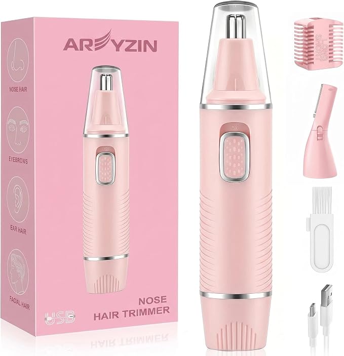 Nose Hair Trimmer for Women,USB Rechargeable Ear and Nose Trimmer,2026 Professiona 2 in 1 Painless Eyebrow & Facial Hair Trimmer Remover,IPX7 Waterproof,Portable Nasal Hair Clipper,Dual-Edge Blades