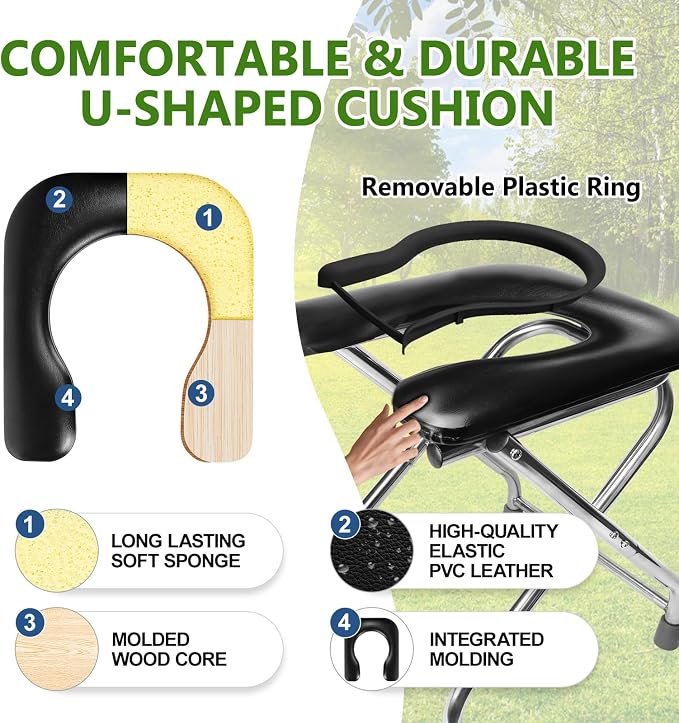 BLIKA Portable Toilet for Camping, 350LBS Stainless Steel Foldable Camp Travel Toilet with Soft Seat for Adults, 16.5-Inch Portable Toilet for Truckers, Camping, RV Travel, Road Trips, Outdoor Use