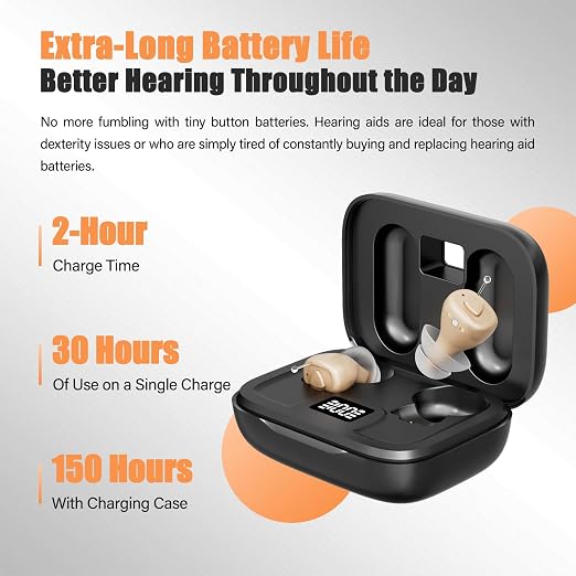 Digital Rechargeable Invisible Hearing Aids for Seniors | Crystal Clear Sound | Intelligent Noise Reduction | Ergonomic Comfort Fit | One-Button Control | Up to 100H Battery Life