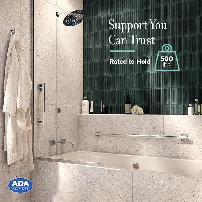 Gatco 942 Elevate 18" L Grab Bar, Chrome/ADA Compliant Stainless Steel Safety Grab Bar for Bathroom