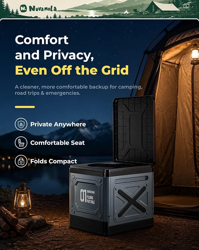 Portable Camping Toilet for Adults, Foldable Travel Toilet with Lid, Compact Car Toilet for Camping, Road Trips, RV, Hiking and Emergency Use, Outdoor Travel Potty, Easy to Store and Carry