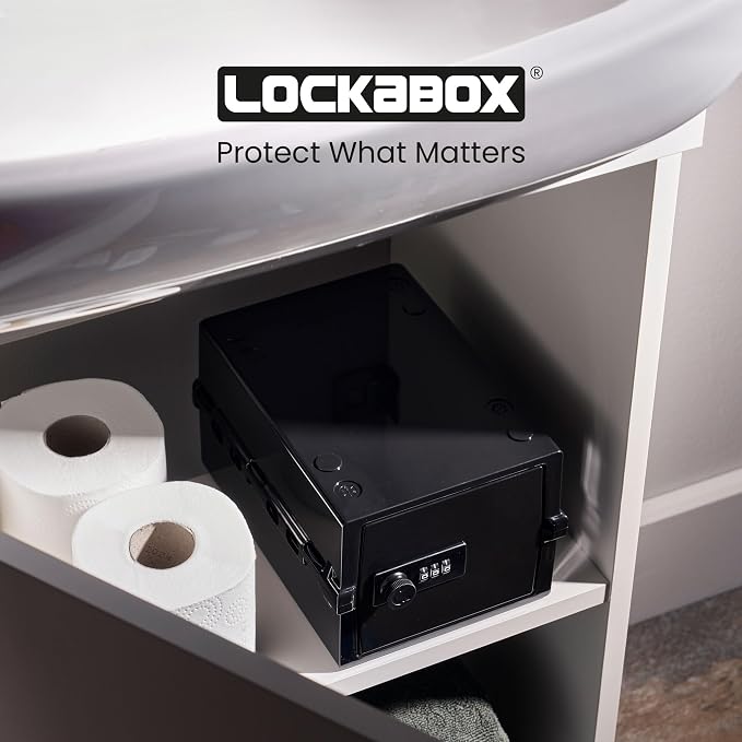 Lockabox Mini™ | Small Lock Box with Combination Lock (Half Letter Sized) | Mini Lockable Box for Small Medicines, Snacks & Mobile Phones | External Size 8.8 x 6.1 x 4.7 Inches (Jet)