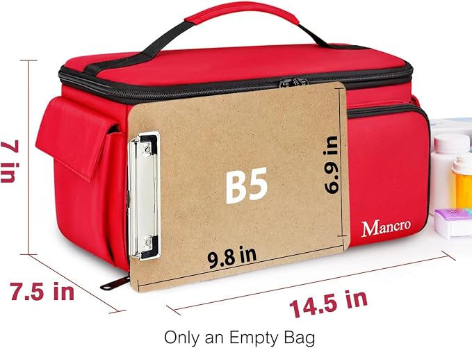 Mancro First Aid Bags Empty, Medical Travel Bag with Multi Pockets | Pill Bottle Organizer for Travel, Home Storage, Trauma Bag for EMT, Doctor, Emergency Bag for Medicine, Medical Supplies