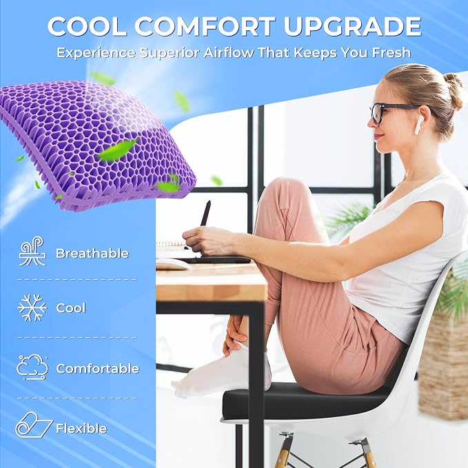 TushGuard Gel Seat Cushion for Long Sitting, Enlarged & Thickened Patent Design, Breathable Cooling Chair Pad for Office, Soft Car Seat Cushion for Wheelchair (Standard, Black)
