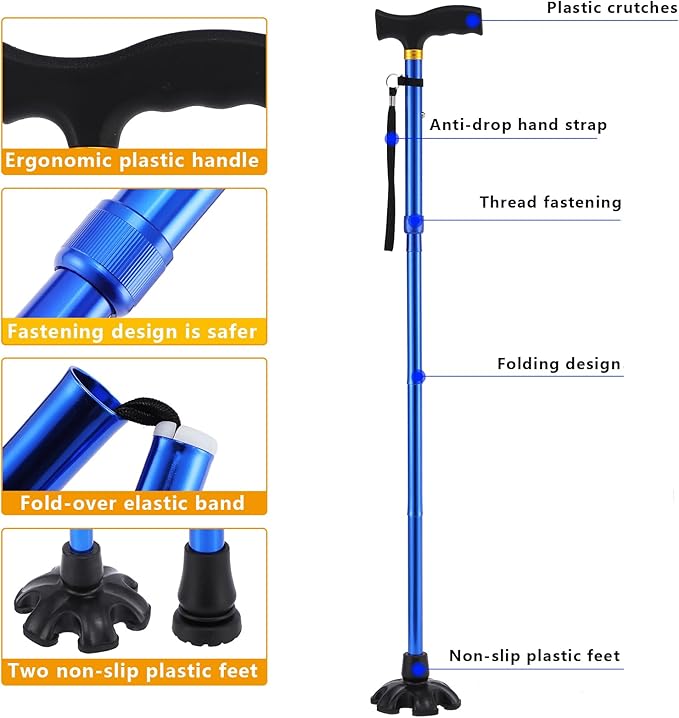 Walking Cane LIXIANG Cane for Man/Woman | Mobility & Daily Living Aids | 5-Level Height Adjustable Walking Stick | Comfortable Plastic T-Handle Portable Walking Stick Folding Cane