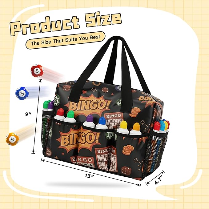 CVVD Bingo Bag with Pockets for Bingo Daubers Dabbers Dobbers Dotters Water Resistant Bingo Game Accessories for Adults and Seniors Portable Storage for Casino Bingo Supplies(black)