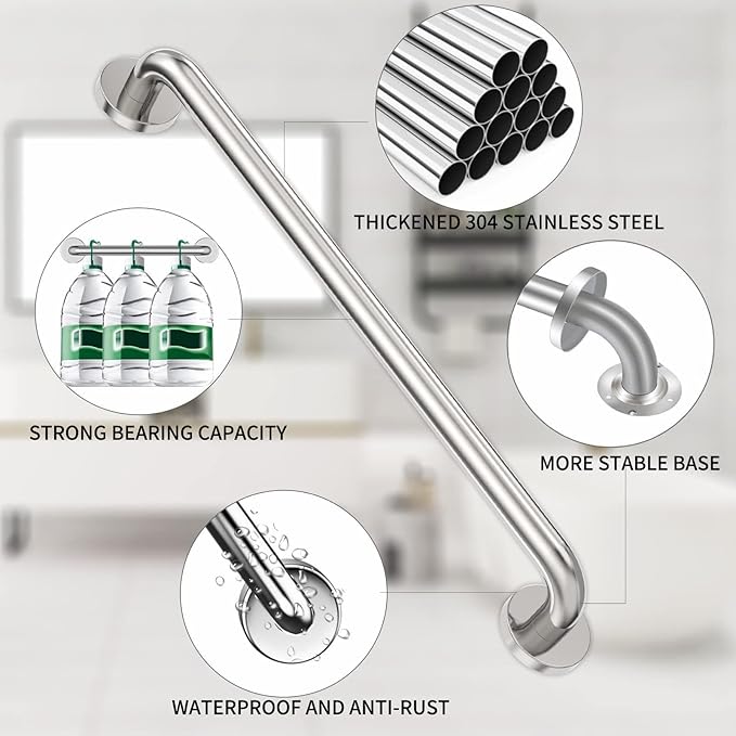 2 Pack Grab Bars for Bathroom, 24 Inch Chrome Stainless Steel Shower Grab Bar, 304 Stainless Steel Safety Grab Bar for Bathtubs and Showers, 500lbs Support Shower Bar for Seniors for Christmas Gifts