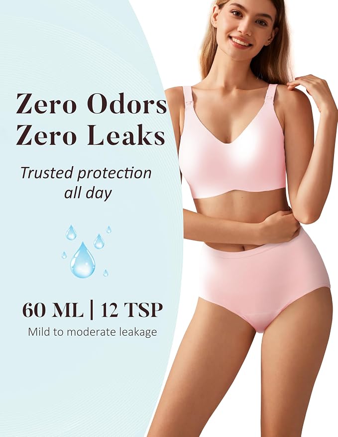 AIRCUTE Washable Urinary Incontinence Protective Underwear for Women Leak Proof Absorbent Reusable Panties 60ML 1 Pack (Pink, Medium)