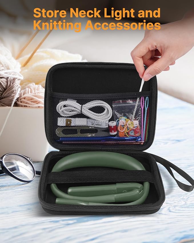 Bendable Neck Light with Storage Case, Dimmable Reading Light | Eye Care, Foldable, Ergonomic, Comfortable, 80H Rechargeable Book Lamp, Knitting Crafting Crocheting Sewing Supplies