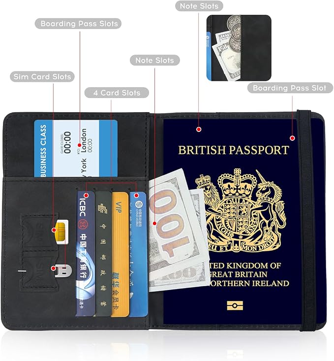 ILIYAH-Passport Cover-Passport Holder Travel Wallet-RFID Blocking Passport Case Travel Accessories Card Holder Wallet Unisex Travel Gifts (Black)