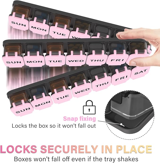 2-Pack Extra Large Weekly Pill Organizer - XL Vitamin Holder with 7 Detachable Compartments, Portable Medicine Pill Organizer for Supplements, Daily Pill Case for Home and Travel