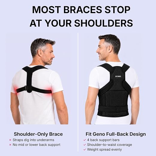 Fit Geno Back Brace Posture Corrector for Women and Men, Shoulder Straightener, Adjustable Full Back Support, Upper and Lower Back Pain Relief - Scoliosis, Hunchback, Spine Corrector (XL, Plus Size)