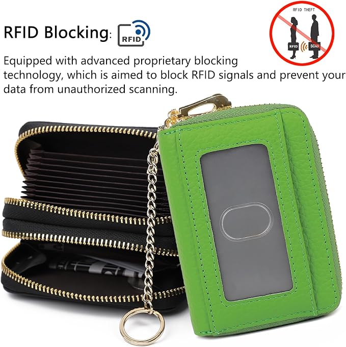 imeetu RFID Credit Card Holder, Small Card Wallet Women, Leather Card Case | Genuine Leather Women's Card & id Cases, Change Coin Purse with Zipper Keychain id Window, 20 Colors & 3 Styles, Daily, Gifts