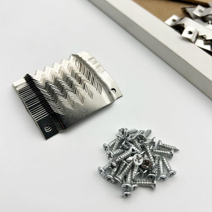 50 Pack Large Sawtooth Picture Hangers Steel Picture Hangers Picture Frames Hangers with Screws Picture Hang Solutions, for Hanging Artwork Picture Frame Hook Photos (Silver，Supports 50 lbs)