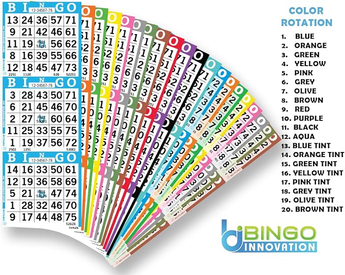 Bingo Books – 3 Faces, 20 Pages Each, 50 Disposable Game Books – 20-Color Rotation, Recyclable Dauber Sheets for Seniors & Adults (3on20up)