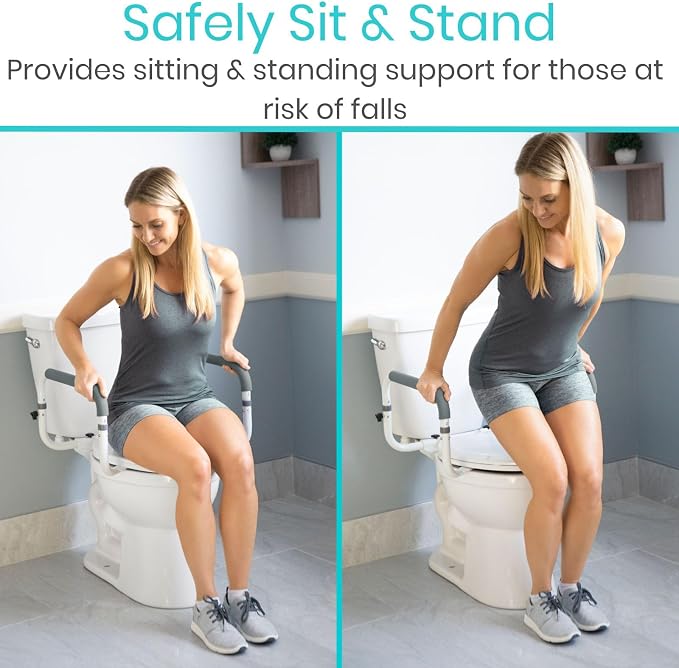 Vive Toilet Safety Rail - Adjustable Grab Bar - Compact Support Frame | Handrail for Bathroom Toilet Seat - Easy Installation for Handicap Senior Bariatrics, Elderly Balance - Padded Hand Armrest